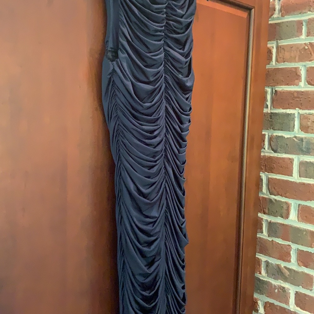 Navy cocktail dress/jeweled shoulder details.Sz 10